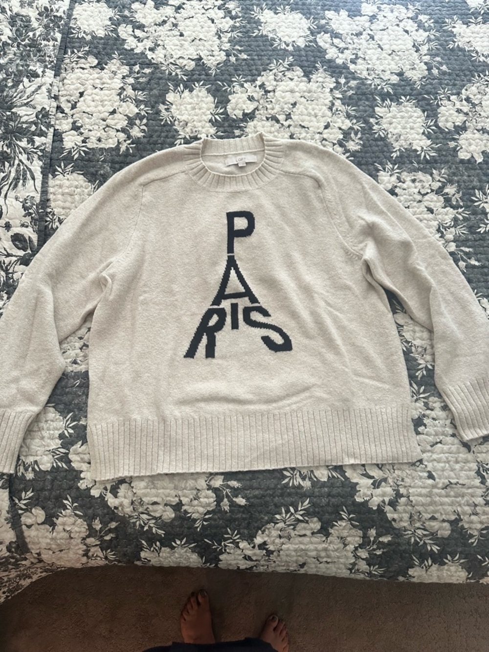 LOFT Cream Crewneck Sweater with Black Paris Graphic